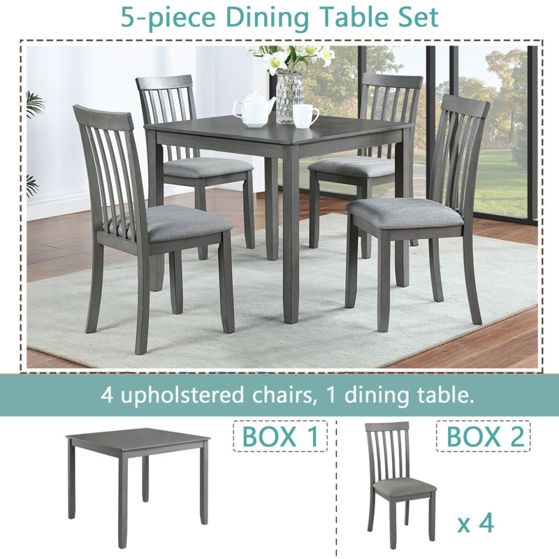 Ensemble de salle à manger, table de salle à manger carrée en bois avec chaises rembourrées