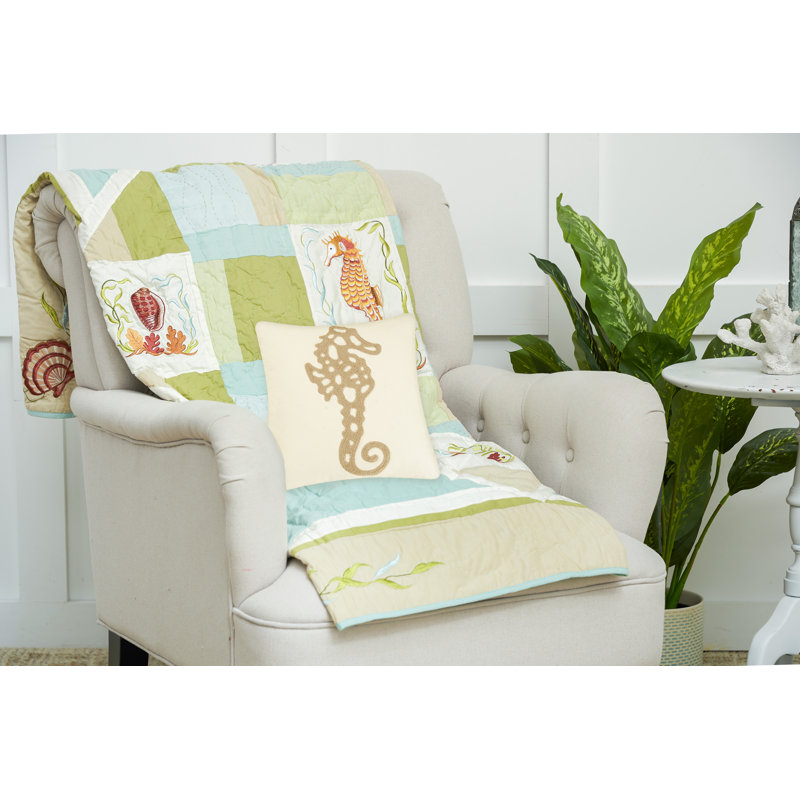 Ocean Seahorse Rice Stitch Throw Pillow
