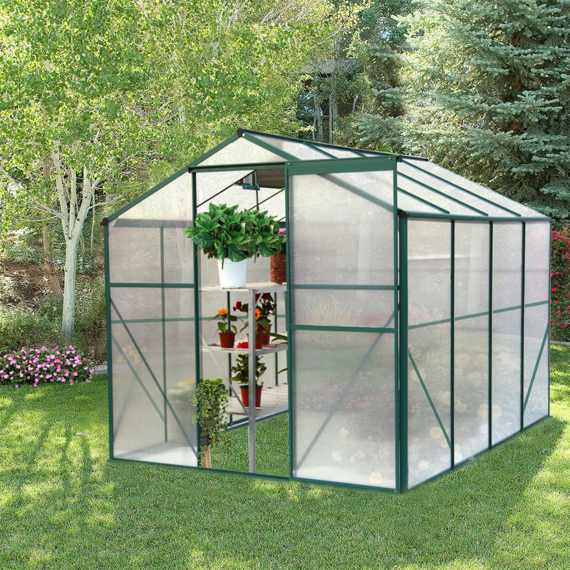 Polycarbonate Greenhouse,6'X 8' Heavy Duty Walk-In Plant Garden Greenhouse For Backyard/Outdoor, Black