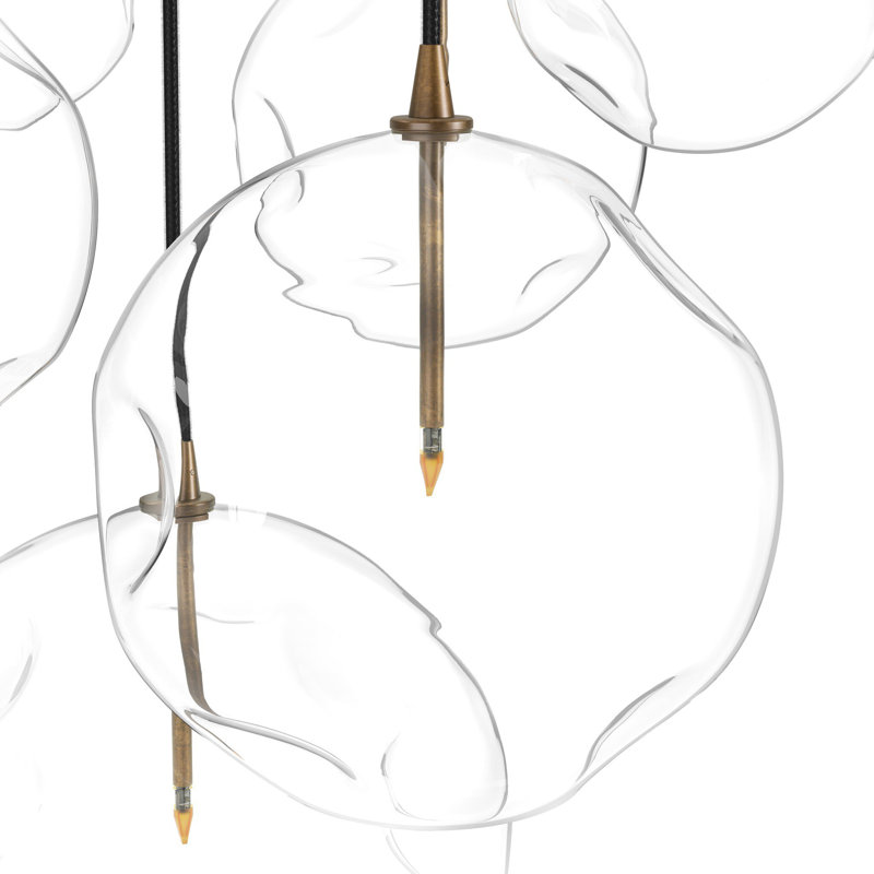 Cluster 7 - Light Chandelier, Clear Asymerical, Heritage Bronze Brass