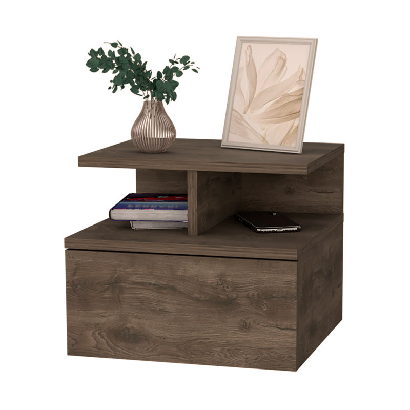 Macadamia 2-Tier Shelf Floating Nightstand, Walnut