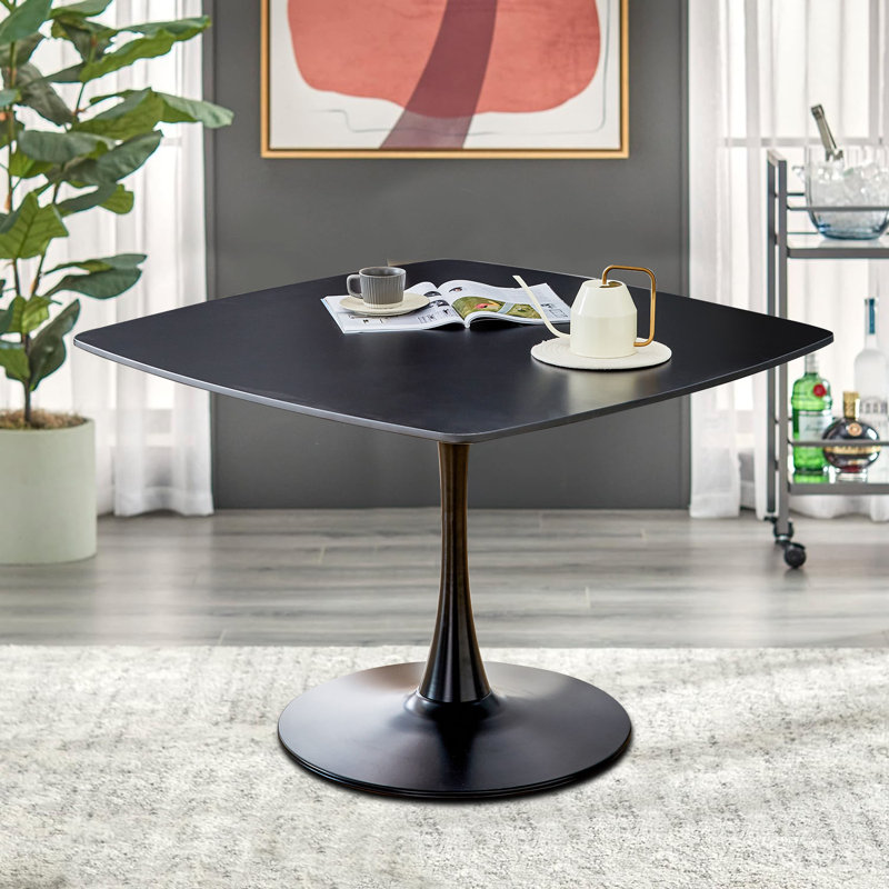 Rivkah Classic Minimalist Dining Table with Wooden Tabletop and Metal Base, 28.71"H x 42.11"L x 42.11"W, Matte Black
