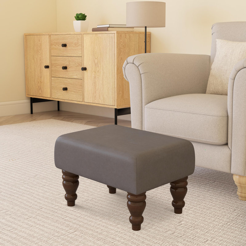 Acierno Mahogany Wood Turned Leg - Faux Leather, Brown, Feather Grey
