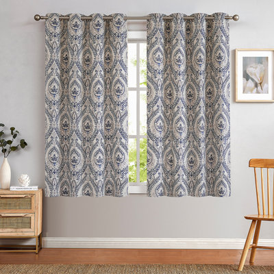 Rideaux obscurcissants à motif de médaillon rétro à motif de médaillon rétro pour chambre bleu