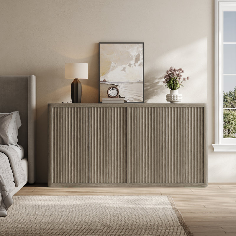 Cesiro 66.3'' W Sideboard With 4 Fluted Doors And Adjustable Shelves, Gray Alder
