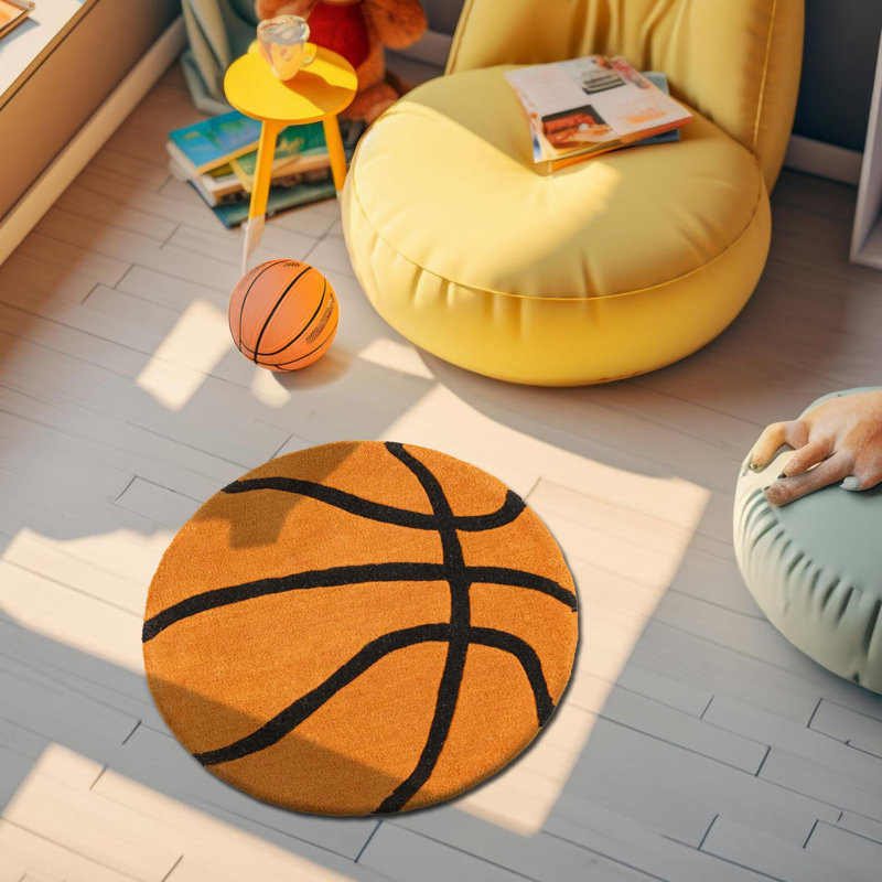 Tapis en laine pour enfants Unique Loom Basketball Playtime, Rond 7 pi 10 po