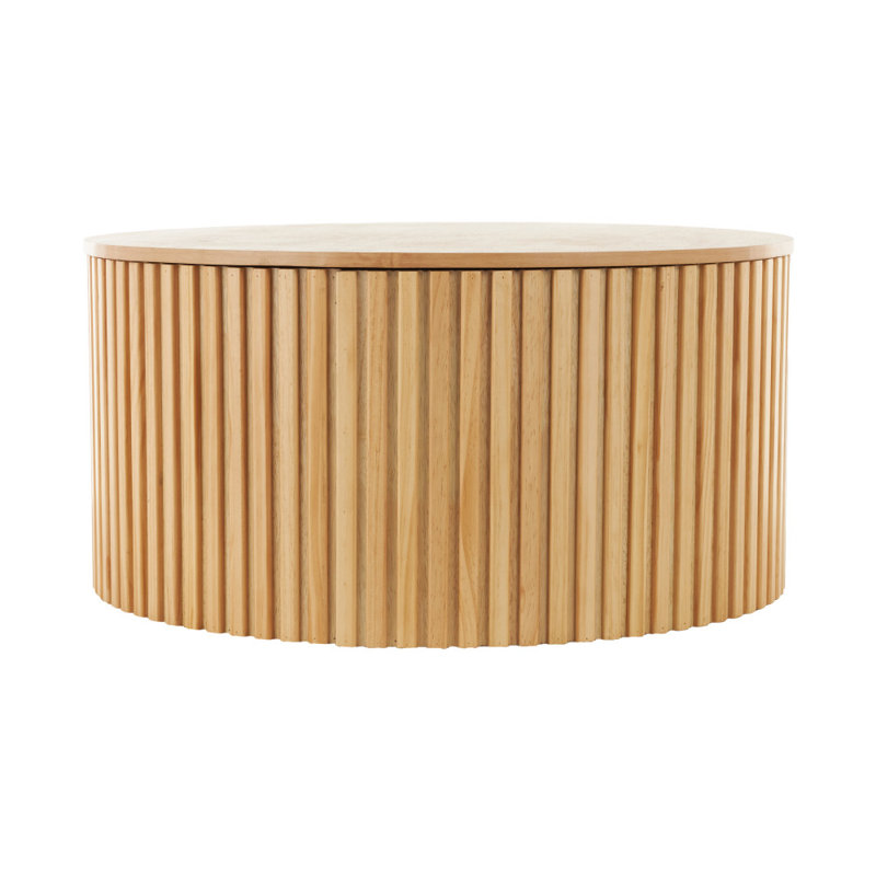 Cole And Grey Wood Handmade Ribbed Living Room Coffee Table With Slatted Base, Brown