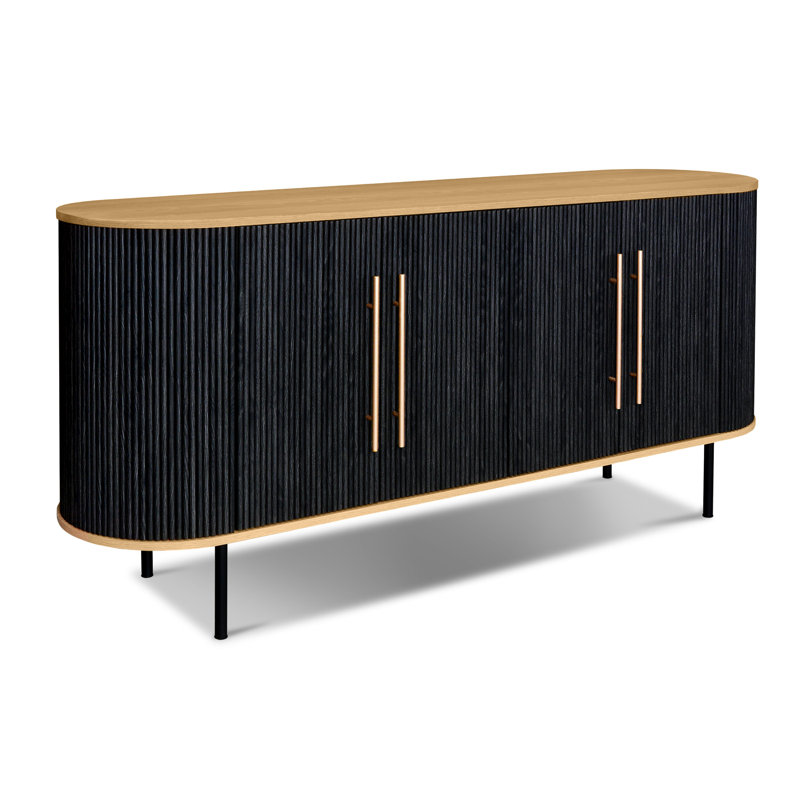 Pheobe 71" Black Ribbed Wood Sideboard With Oak Accents