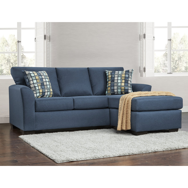 84" Wide Cotton Reversible Sofa & Chaise, Blue