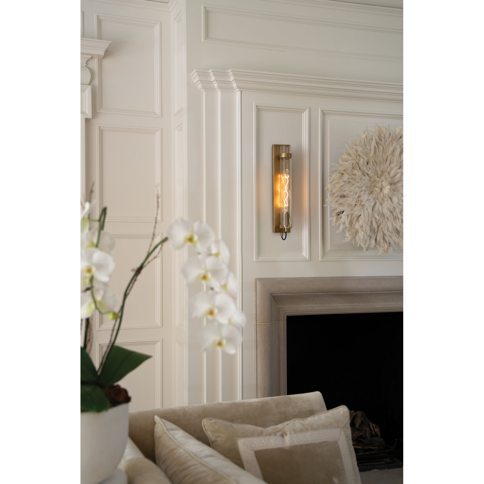 Cala Single Light Glass Steel Dimmable Candle Wall Light, Heritage Brass