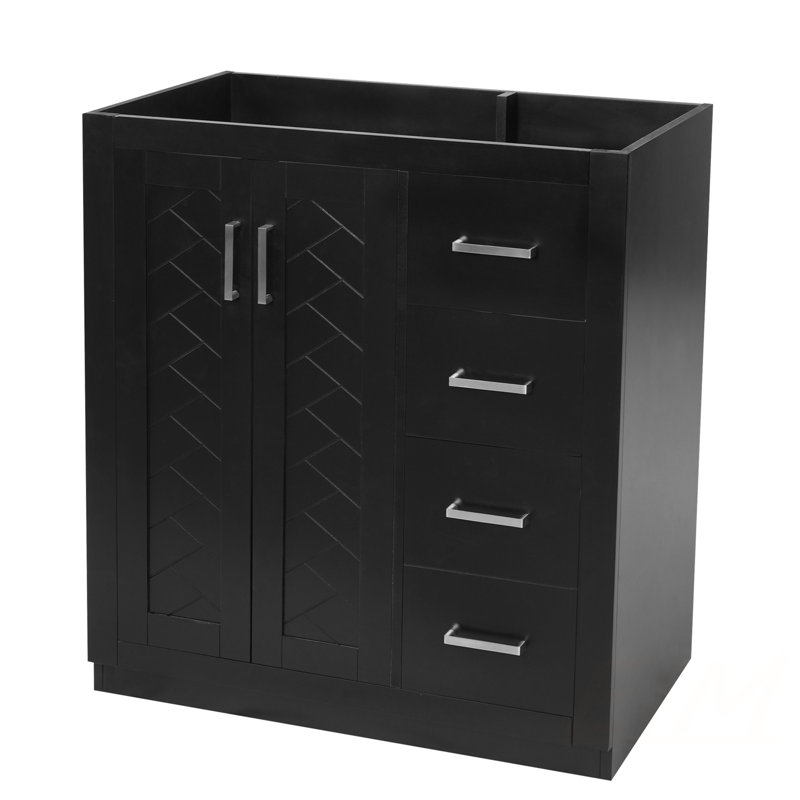 Meuble-lavabo de 30 po en bois massif avec 3 tiroirs et portes à fermeture douce, solution de rangement durable et élégante, meubles-lavabos (sans lavabo)