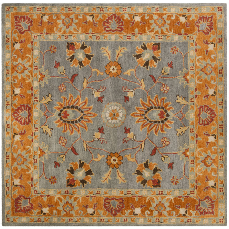 Tapis gris / orange en laine touffeté à la main Cranmore, Carré 8 pi