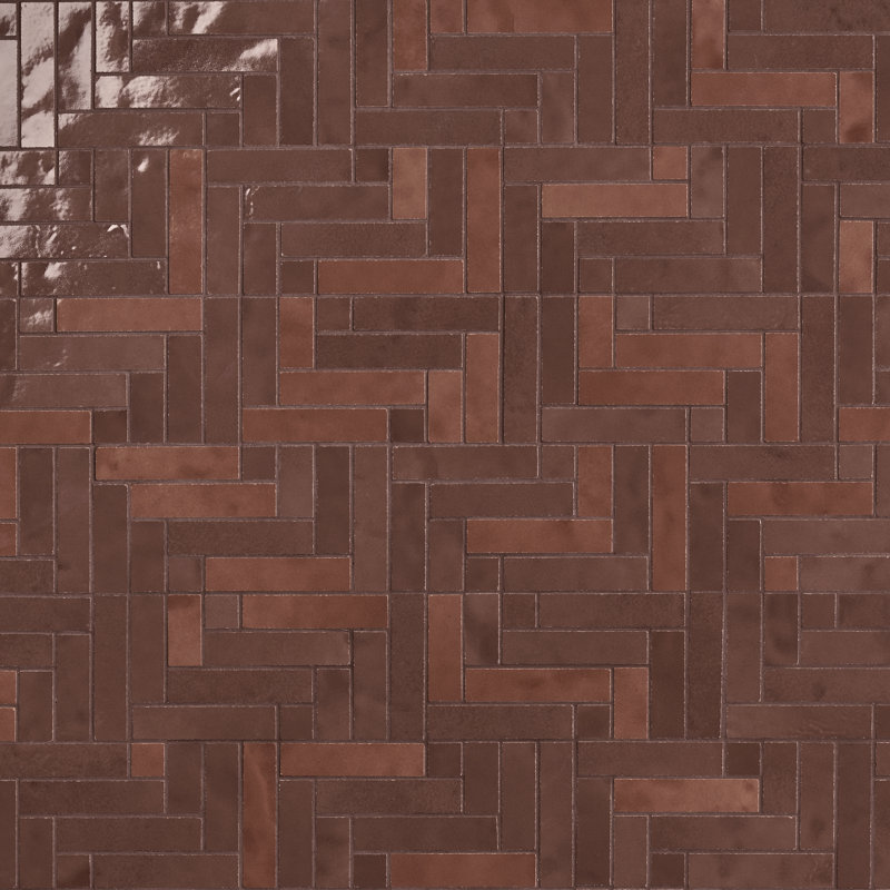 Zelora 1" Glossy Ceramic Mosaic Wall Tile, Chestnut Brown
