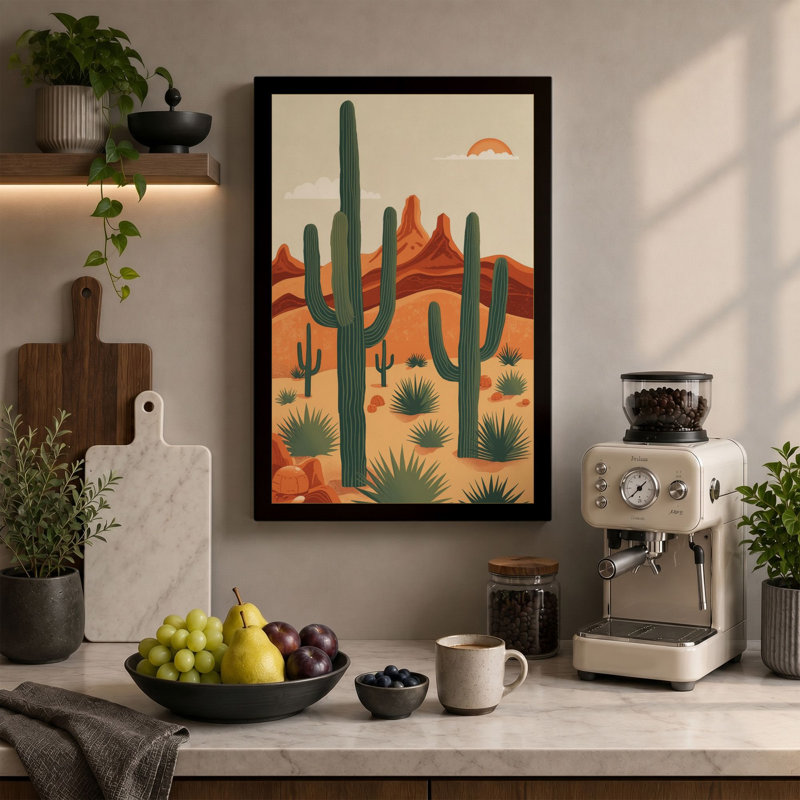 Desert Saguaro Mid-Century - Wrapped Canvas, 24x16 - 61.0 x 40.6 cm, White Border