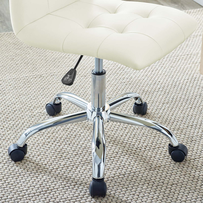 White Faux Leather Armless Swivel Office Chair with Chrome Base
