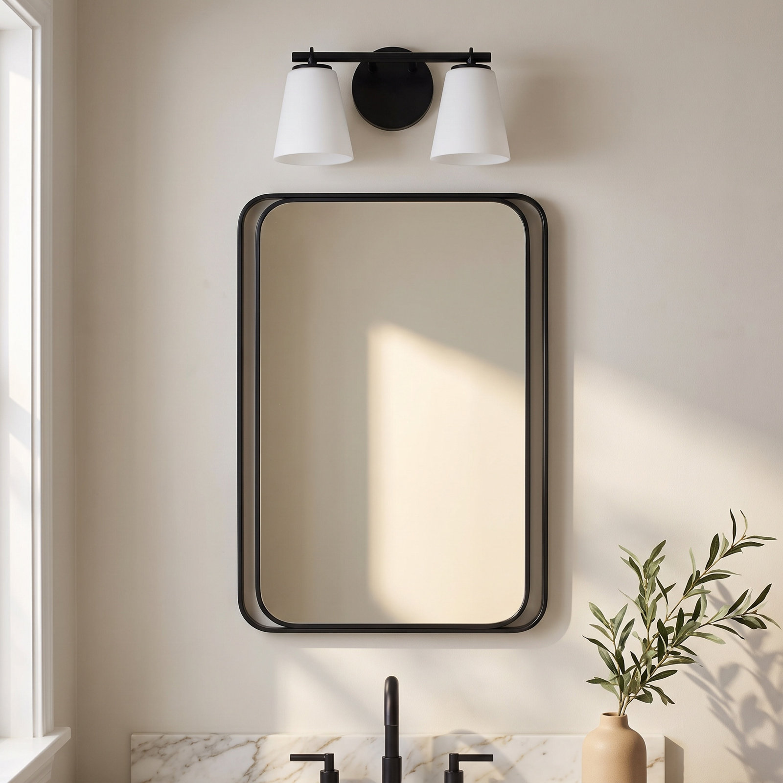 Rafaella 2 Light Frosted Dimmable Vanity Light, Matte Black