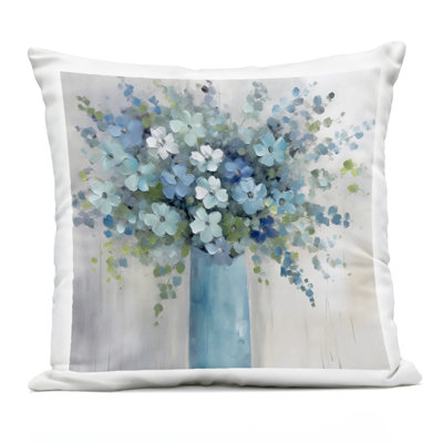 Indigo Bouquet in Blue Vase Outdoor Printed Pillow, design by Creative Studio