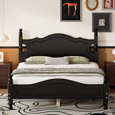 Queen Size Wood Platform Bed Frame,Retro Style Platform Bed With Wooden Slat Support