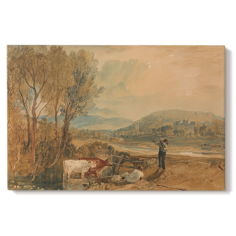 River Landscape with a Castle and Figures-J.M.W. Turner-Gallery Wrapped Canvas-c. early 19th Century, 32x48