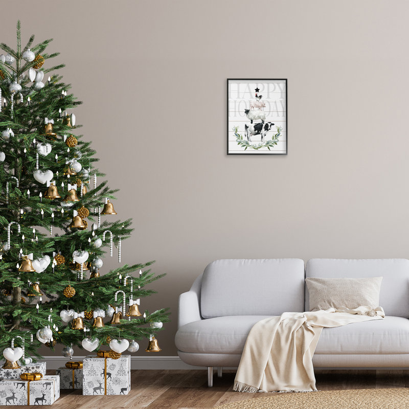 «Happy Holiday Farm Animals», estampe numérique par Carol Robinson, Giclée encadrée noir minuit, H 20 po x l 16 po