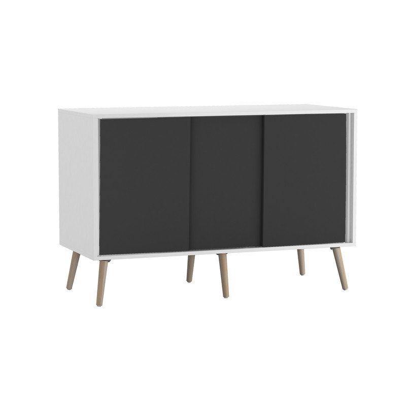 Rectangle Accent Cabinet, White/Black/Pine Wood