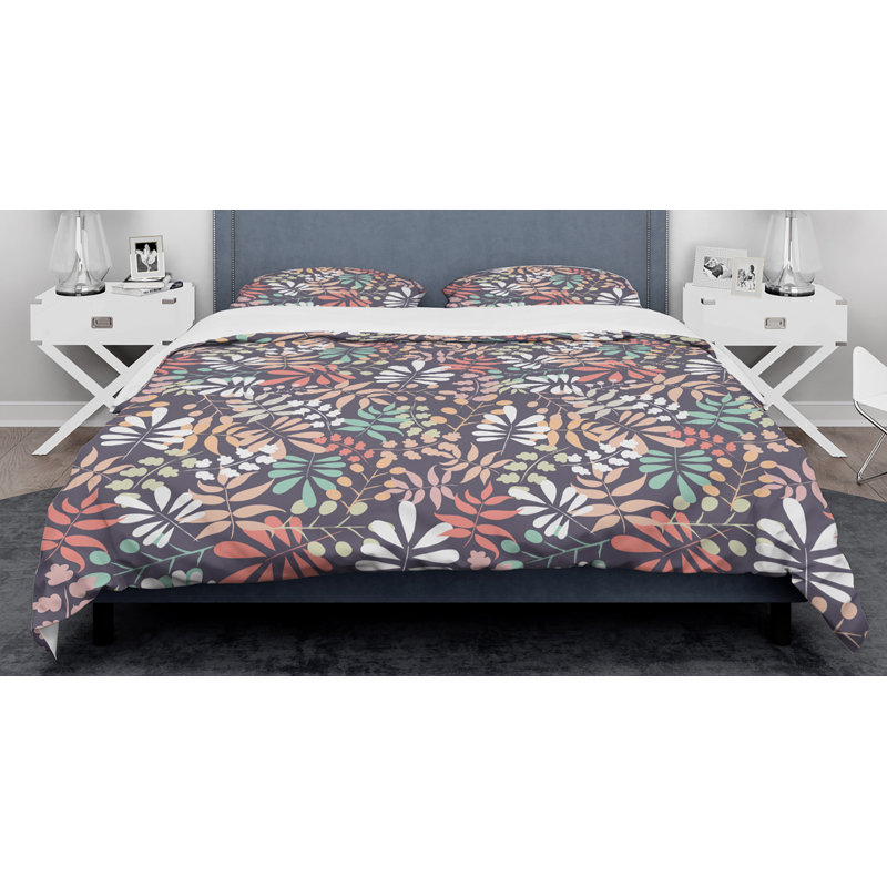 Modern & Contemporary Polyester Twill Geometric Shapes Duvet Cover, Twin Duvet Cover + 1 Sham, Retro Botanical II