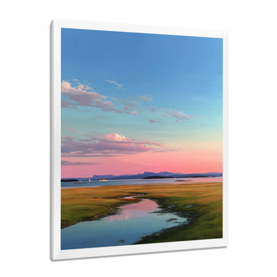 Summer Sunrise Meadows In Canada - Vancouver Large Wall Art, Pink Cityscape Framed Canvas Art Print