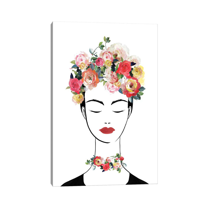 «Flower Crown Frida II» par Isabelle Z - impression d'art graphique, H 48 po x l 32 po x P 1,5 po, Aucun mat, Toile tendue