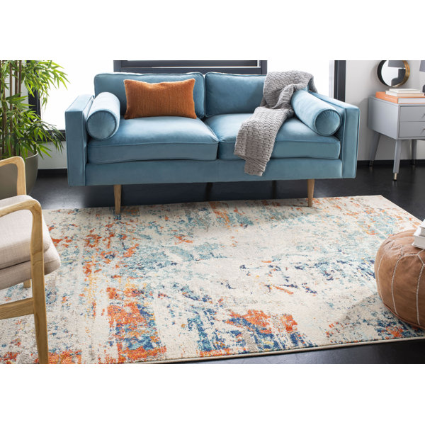 Langley Street Felty Performance Cream/Orange/Blue Rug & Reviews | Wayfair