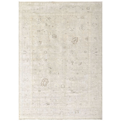 Tapis transitionnel beige en laine noué à la main 13 x 19 po