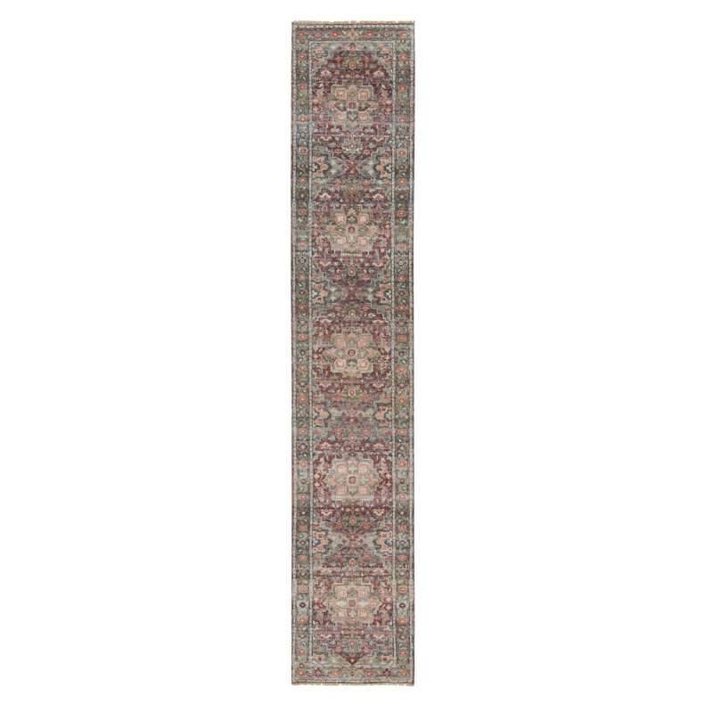 Thrisha One-of-a-Kind 2'7" X 14' New Age Runner Wool Area Rug Red