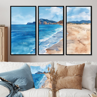 Bleu et blanc, plage italienne, Escape III - ensemble d'art mural plage