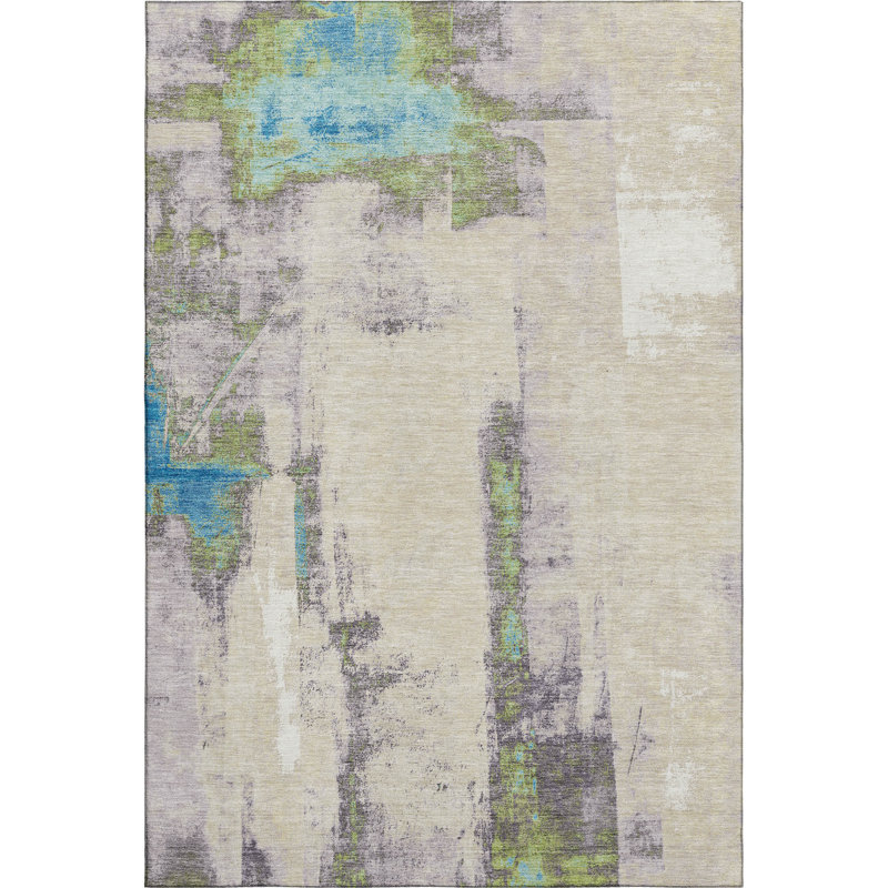 Tapis abstrait lavable à la machine Premium Pirtle, Rectangulaire 3 pi x 5 pi