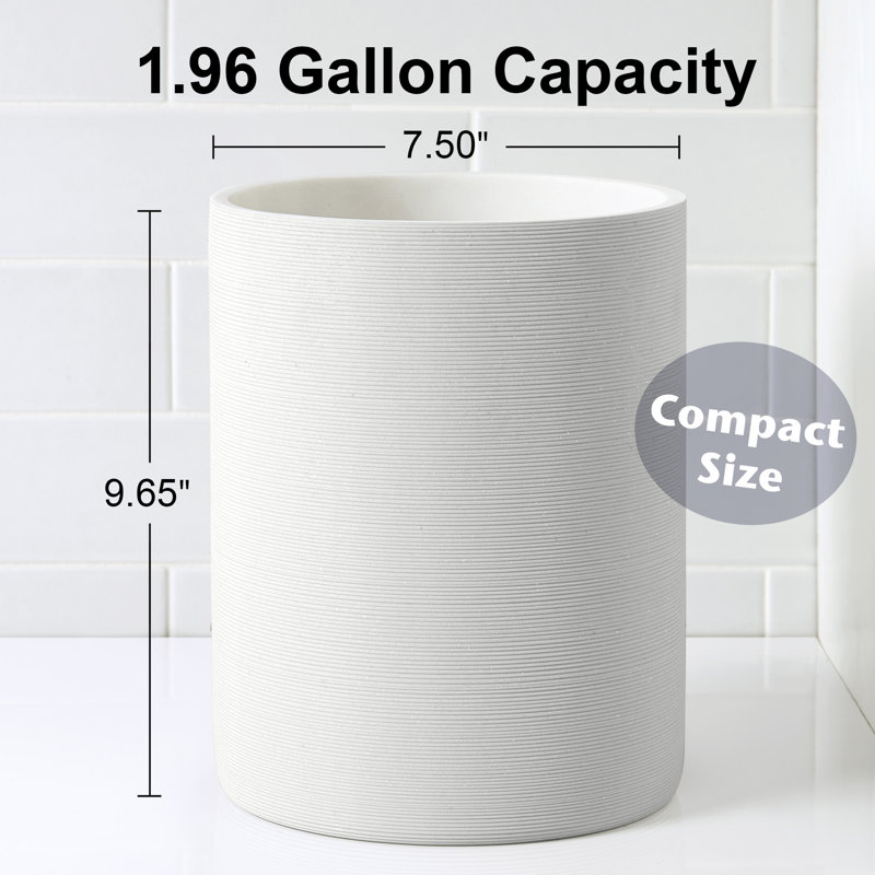 White Ribbed Resin Wastebasket with Flecked Detailing
