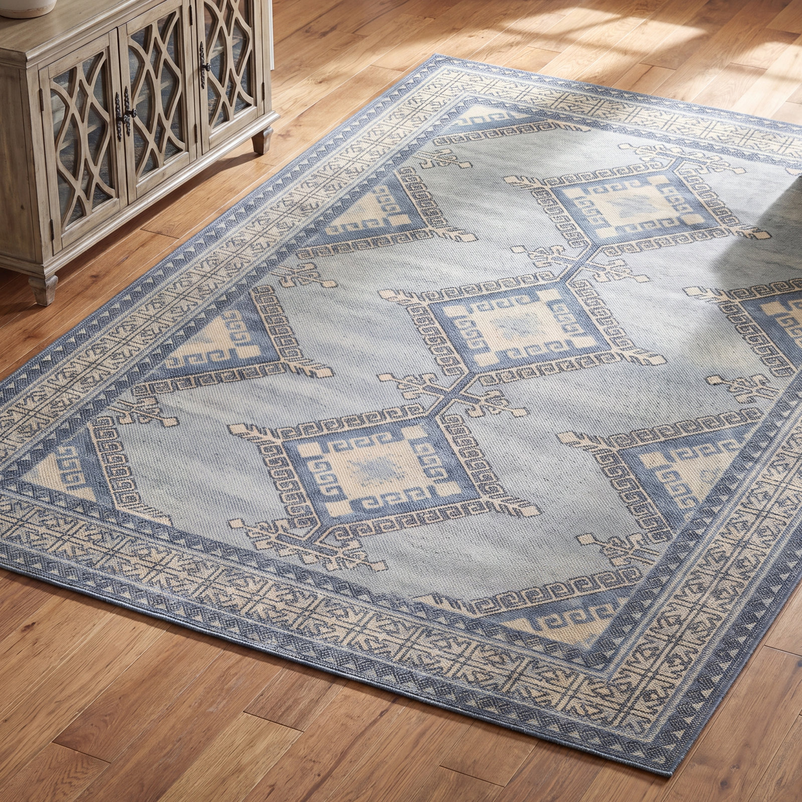 Aldona Blue/Brown Rug, Rectangle 3'3" x 5'