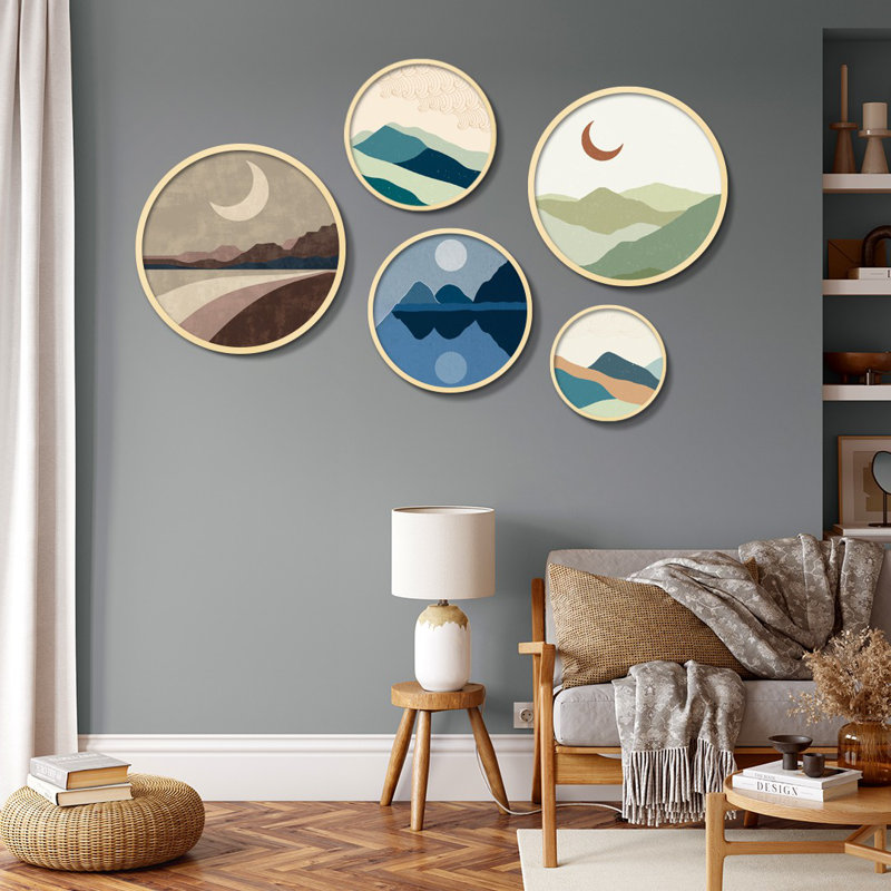 Elegant 5-Piece Decorative Framed MDF Painting Set, 17.1 x 17.1 inches & 14.6 x 14.6 inches & 12.2 x 12.2 inches & 10.2 x 10.2 inches & 7.1 x 7.1 inches | 100% Solid Wood Frames, Perfect for Home Décor & Gallery Walls