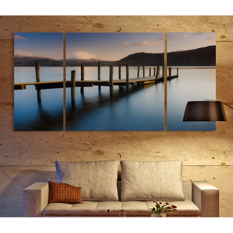 Brandleow Bay Jetty - 3 pièces, reproduction d'art sur toile, H 24 po x l 48 po x P 1,5 po