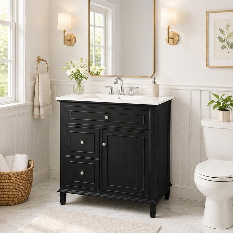 Meuble-lavabo de 30 po avec lavabo et rangement intelligent, Noir, 30