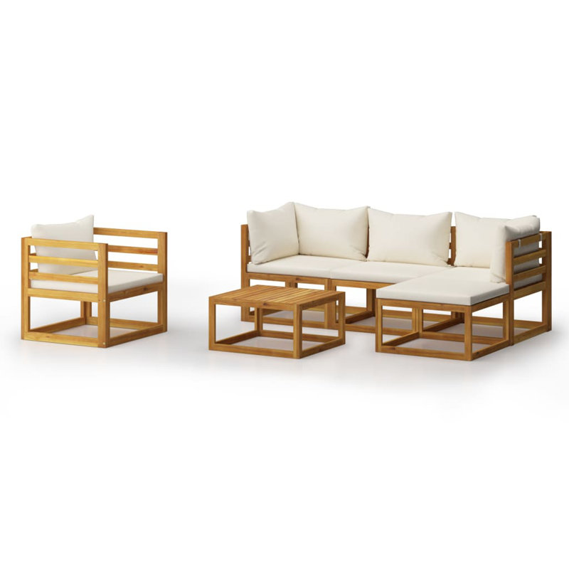 6 Piece Patio Lounge Set with Cushions, Cream