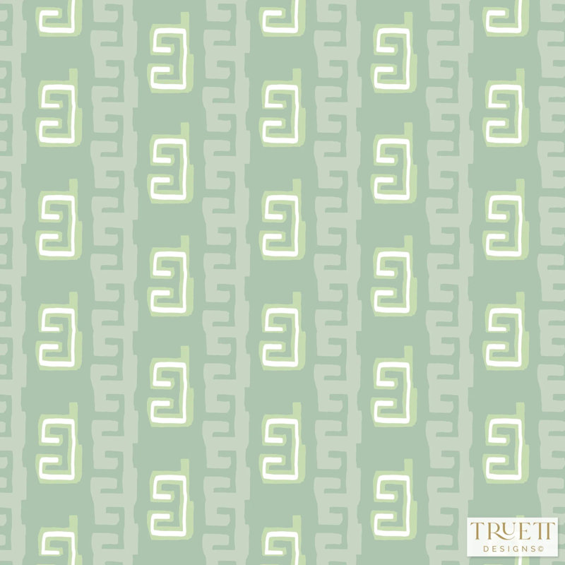 Gaga Greek Small Repeat Luxury Wallpaper, Cellulose/Polyester, Antique Jade