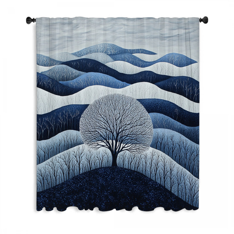 Rideaux de fenêtre, rideaux occultant et voilage paysage d'hiver - 1 panneau, L 50 po x L 96 po
