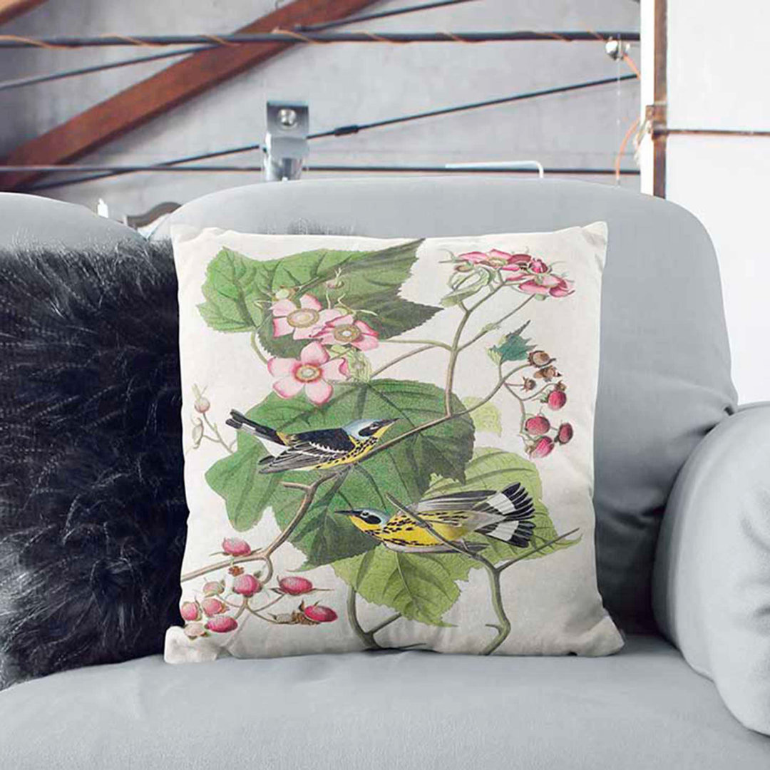 Warbler Birds by John James Audubon Cushion with Filling