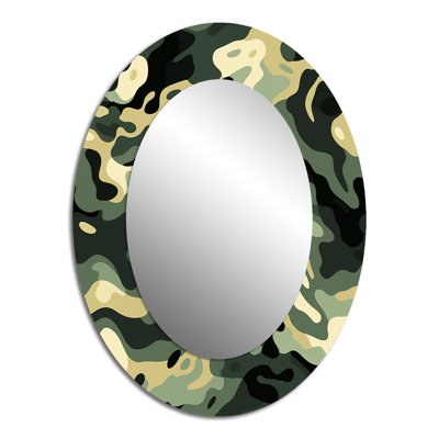 Green And Black Camouflage Chic - Modern Oval Wall Mirror