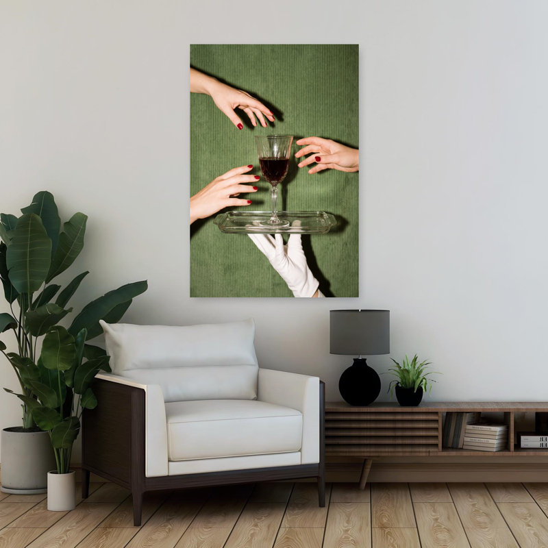 «The Wine Is Served», art mural rétro, H 36 po x l 24 po