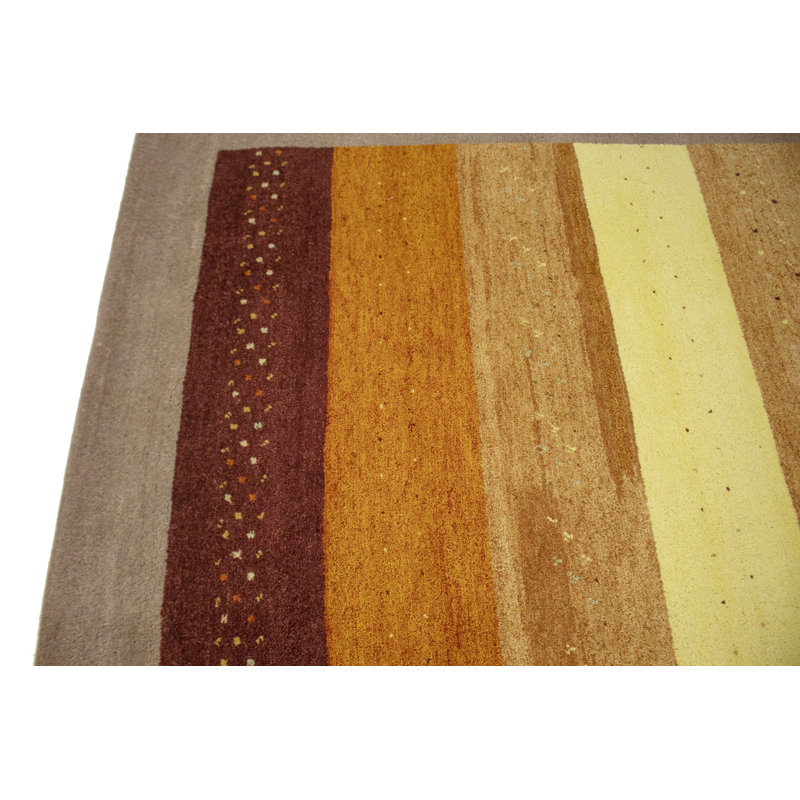Tapis rayé multicolore en laine noué à la main