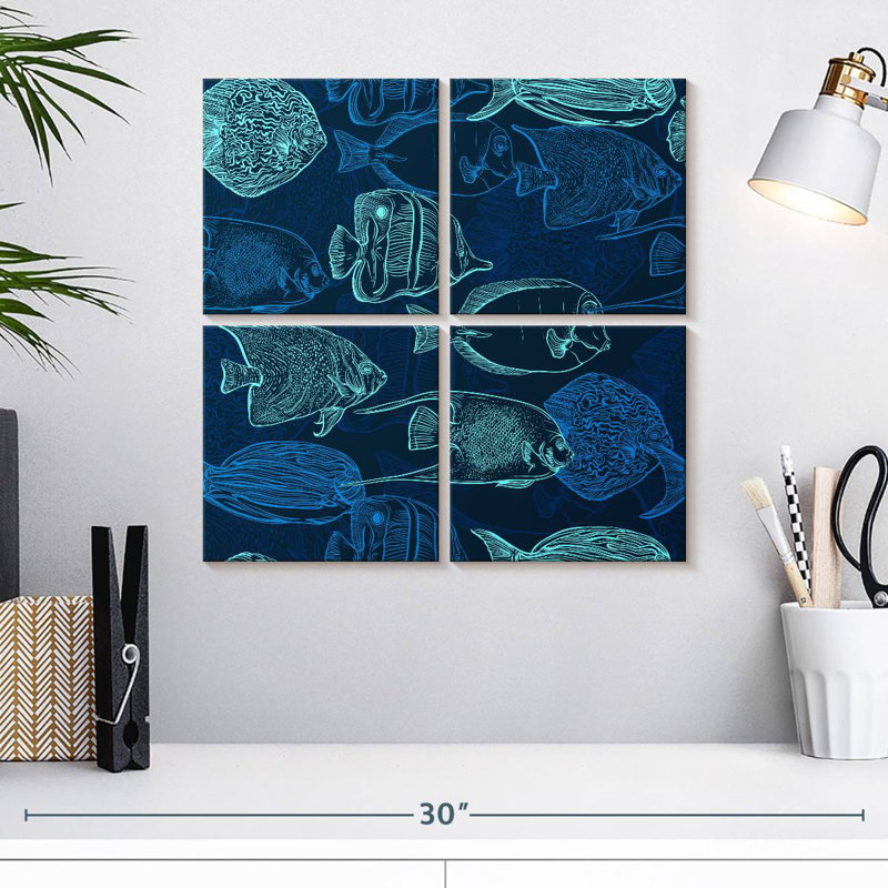Contours de poisson bleu-vert Brampt, H 18 po x l 18 po
