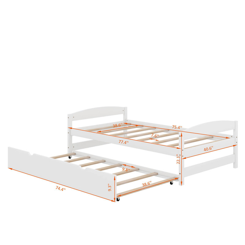 Lit plateforme simple avec lit gigogne, Blanc