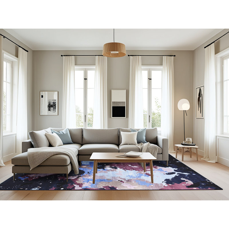 Tapis abstrait noir / bleu, Rectangle 8 pi x 10 pi