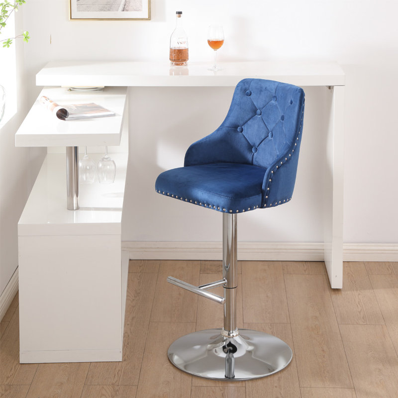 Cano Swivel Upholstered Adjustable Height Counter Stool, Blue