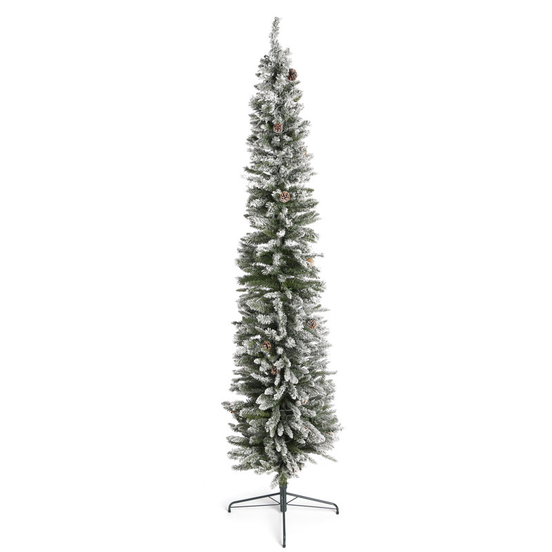 Home Heritage 9 Foot Lowell Flocked Pencil Pine Prelit Christmas Tree With Lights
